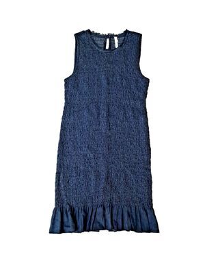 American Eagle Smocked Dress Ruffle Sleeveless Size S Chambray Denim Blue